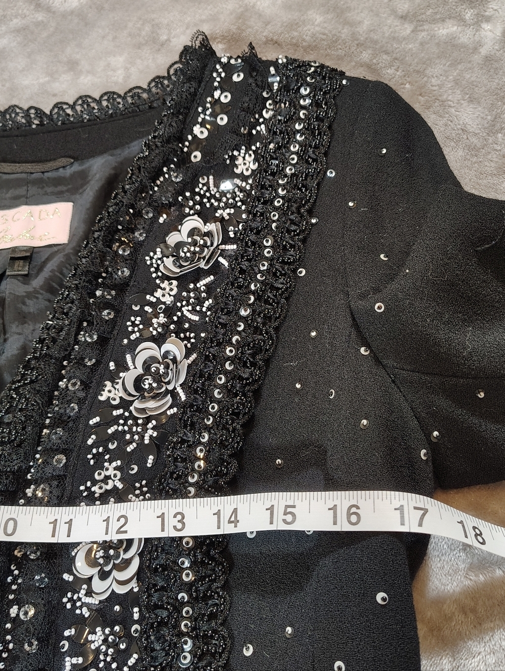 Escada Couture Sequin Beaded Jacket Size 38 Black Floral Evening Cocktail Glam - Picture 16 of 16